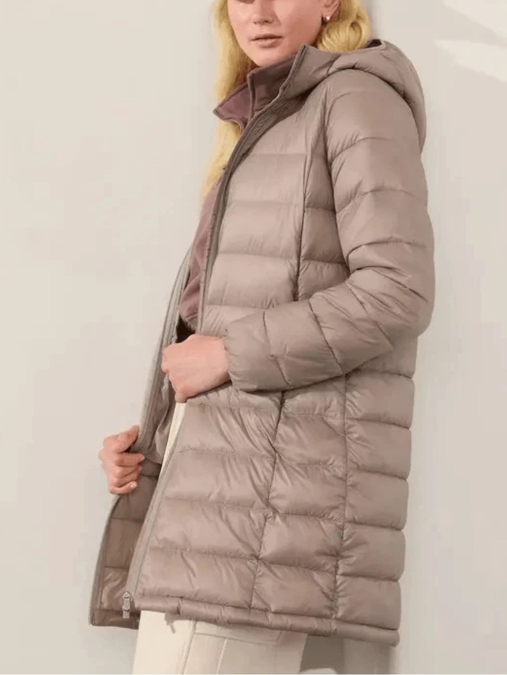 Athleta Women’s Aire Puffer Parka Beige Taupe Puffer Jacket Size Small Tall